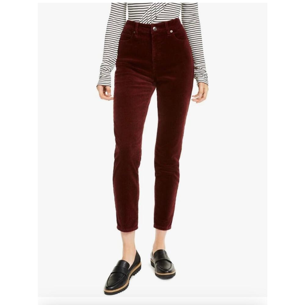 NWT! XS Size 24 OAT New York High Rise Corduroy Stretch Burgundy Corduroy Pants